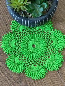 Set of two 6 1/2” Neon Green Round Crochet Doilies-Dimensional Doily- More Colors available