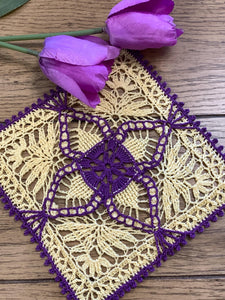 8” Square Easter Doily-Dimensional CrochetDoily-Daffodil Yellow with Orange Accents