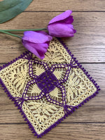 Load image into Gallery viewer, 8” Square Easter Doily-Dimensional CrochetDoily-Daffodil Yellow with Orange Accents
