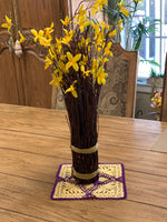 Load image into Gallery viewer, 8” Square Easter Doily-Dimensional CrochetDoily-Daffodil Yellow with Orange Accents
