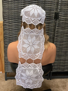 Crochet Wedding Veil- Two Tiers connected with Freshwater Pearls