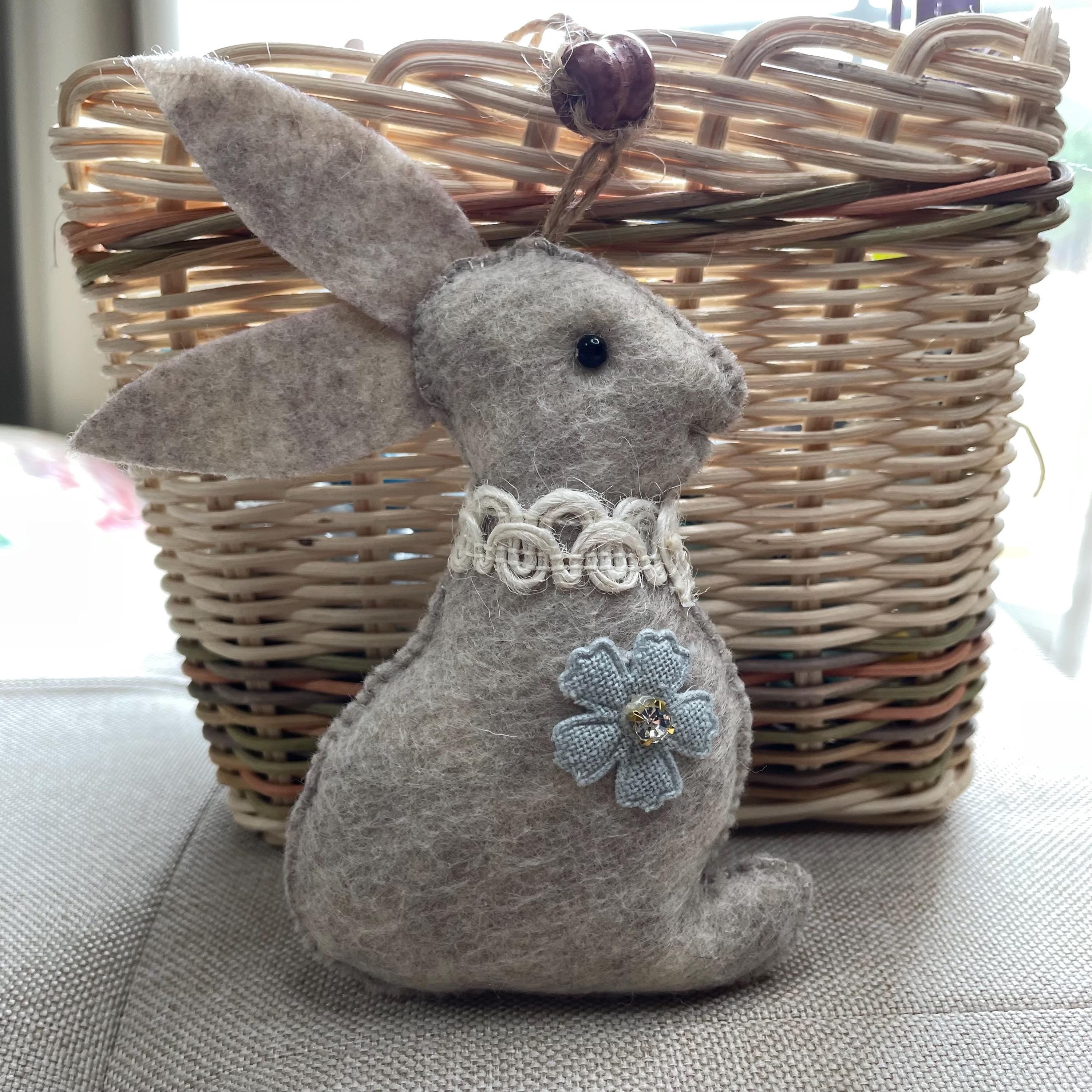 Felt Easter Bunny Ornament-Light Grey Easter Bunny/Hand Stitched