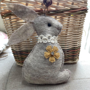 Felt Easter Bunny Ornament-Light Grey Easter Bunny/Hand Stitched