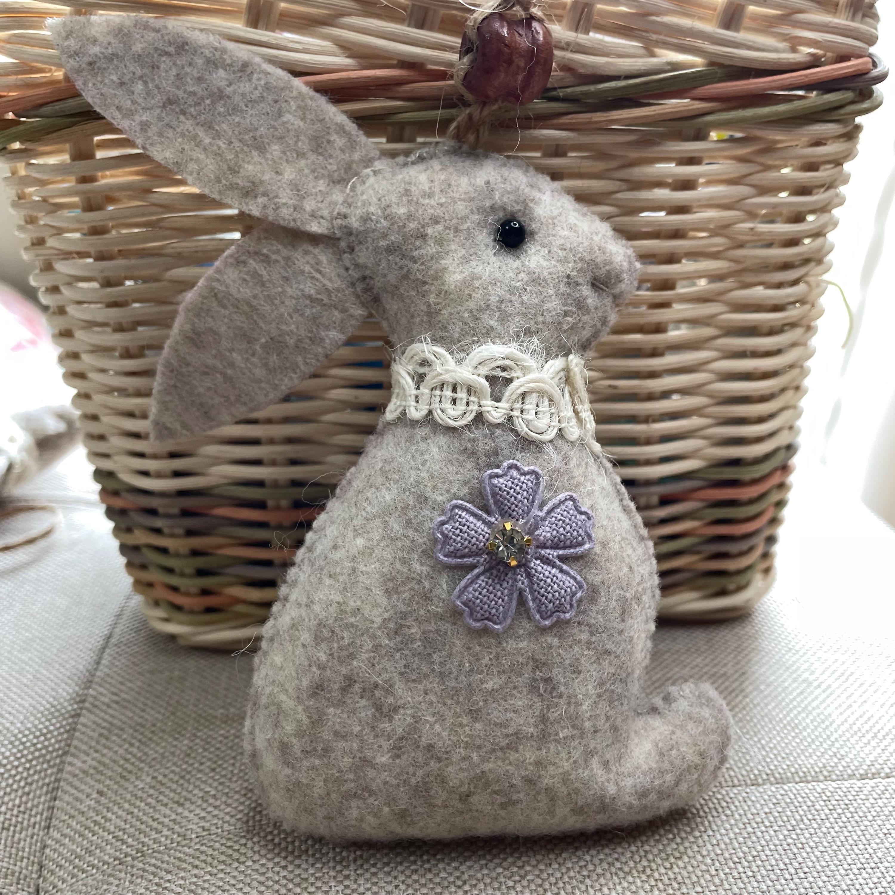 Felt Easter Bunny Ornament-Light Grey Easter Bunny/Hand Stitched