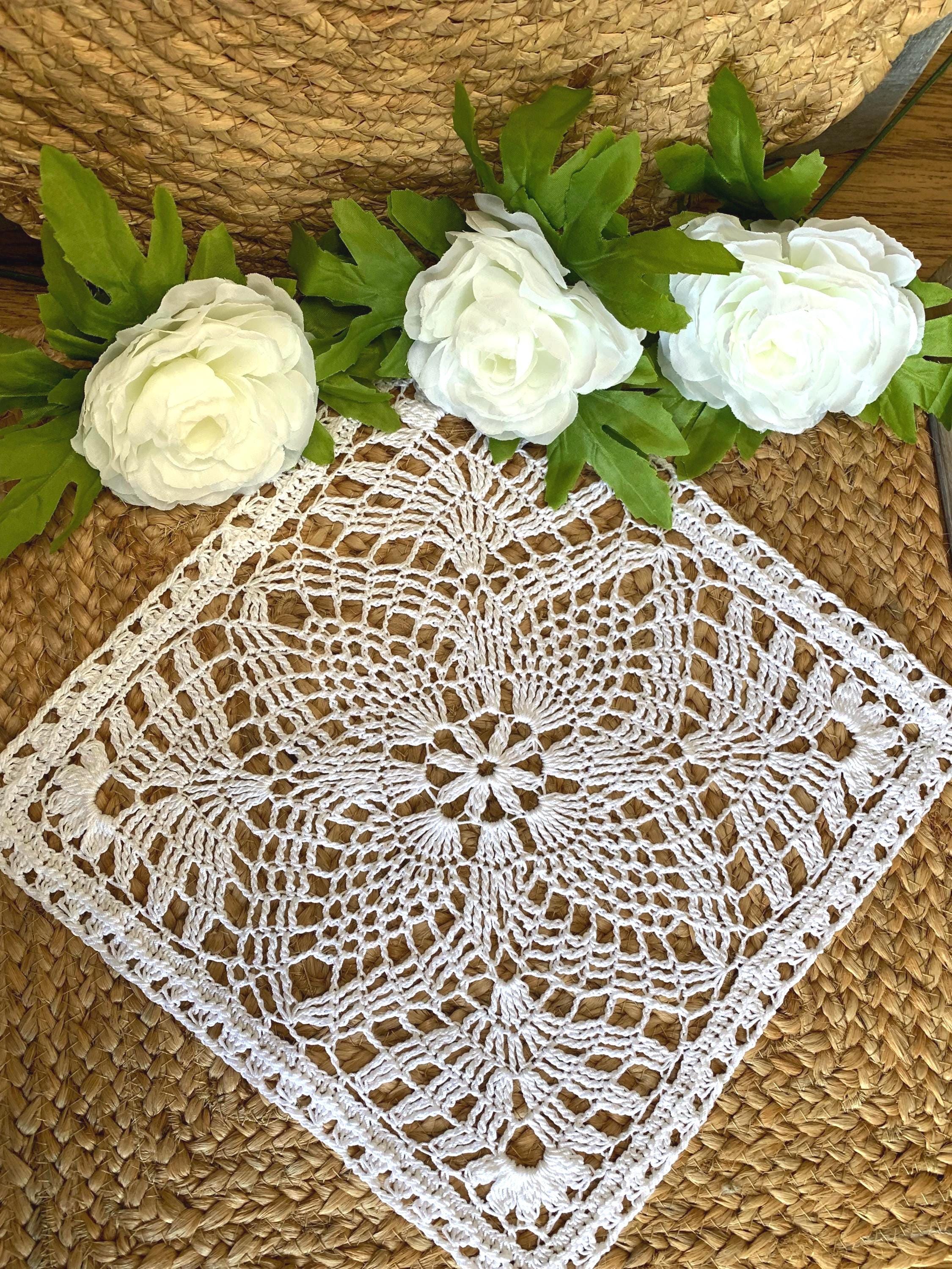 Handmade White Cotton Crochet Doily – 10” Square Lace Table Accent