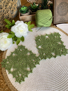 Avocado Green Square Crochet Doilies – Set of 2 | 5.5” Handmade Lace Accents | Vintage-Style Table Decor