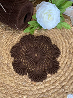 Load image into Gallery viewer, Set of 2 Chocolate Brown Crochet Doilies | 6.5” Round Dimensional Lace | Handmade Cotton Home Décor
