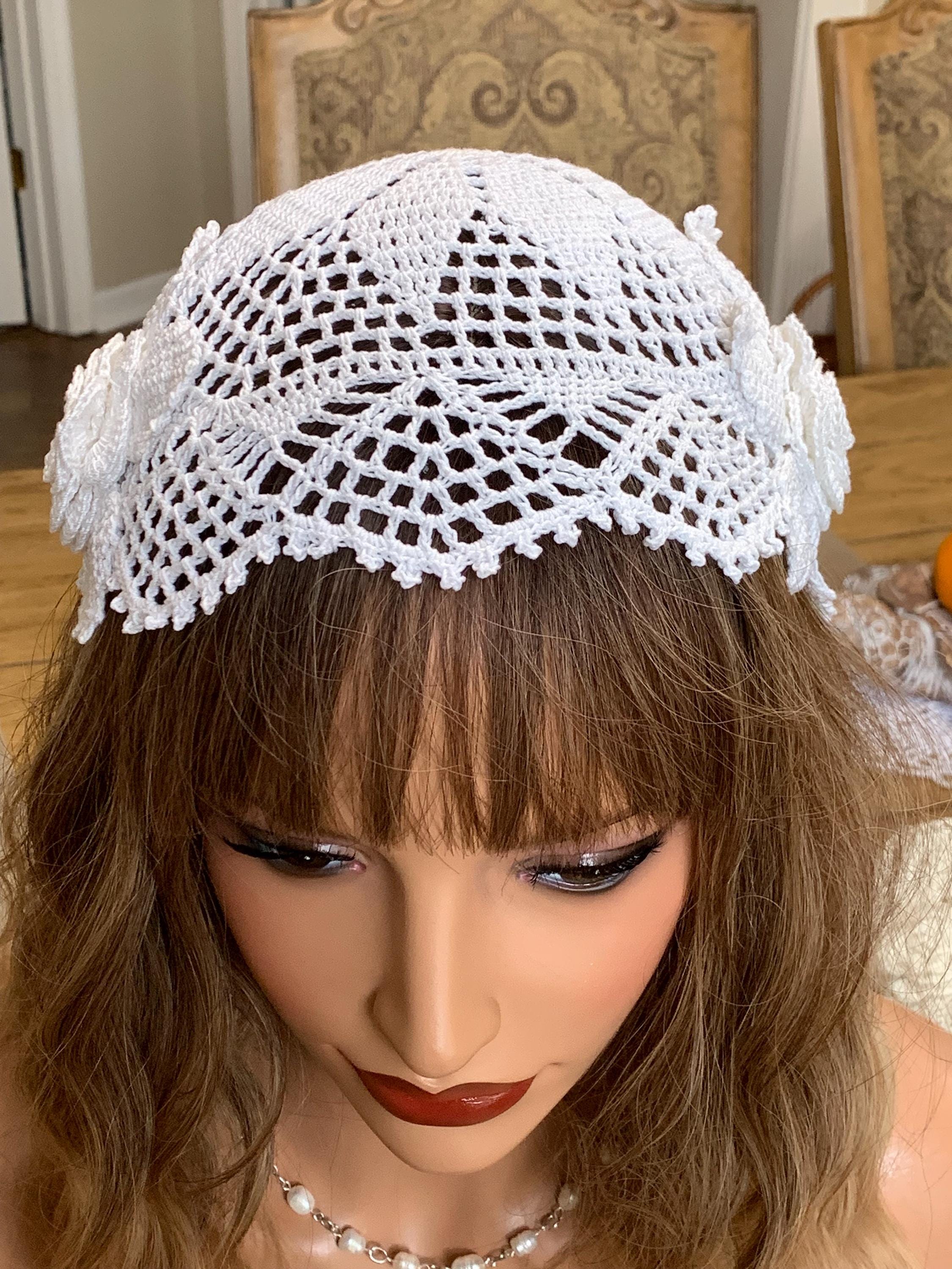 Handmade Crochet Wedding Veil – Available in Cream, Ecru, Antique White & White with Freshwater Pearl Accents