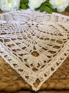 Handmade White Cotton Crochet Doily – 10” Square Lace Table Accent