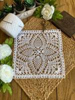 Load image into Gallery viewer, Handmade White Cotton Crochet Doily – 10” Square Lace Table Accent
