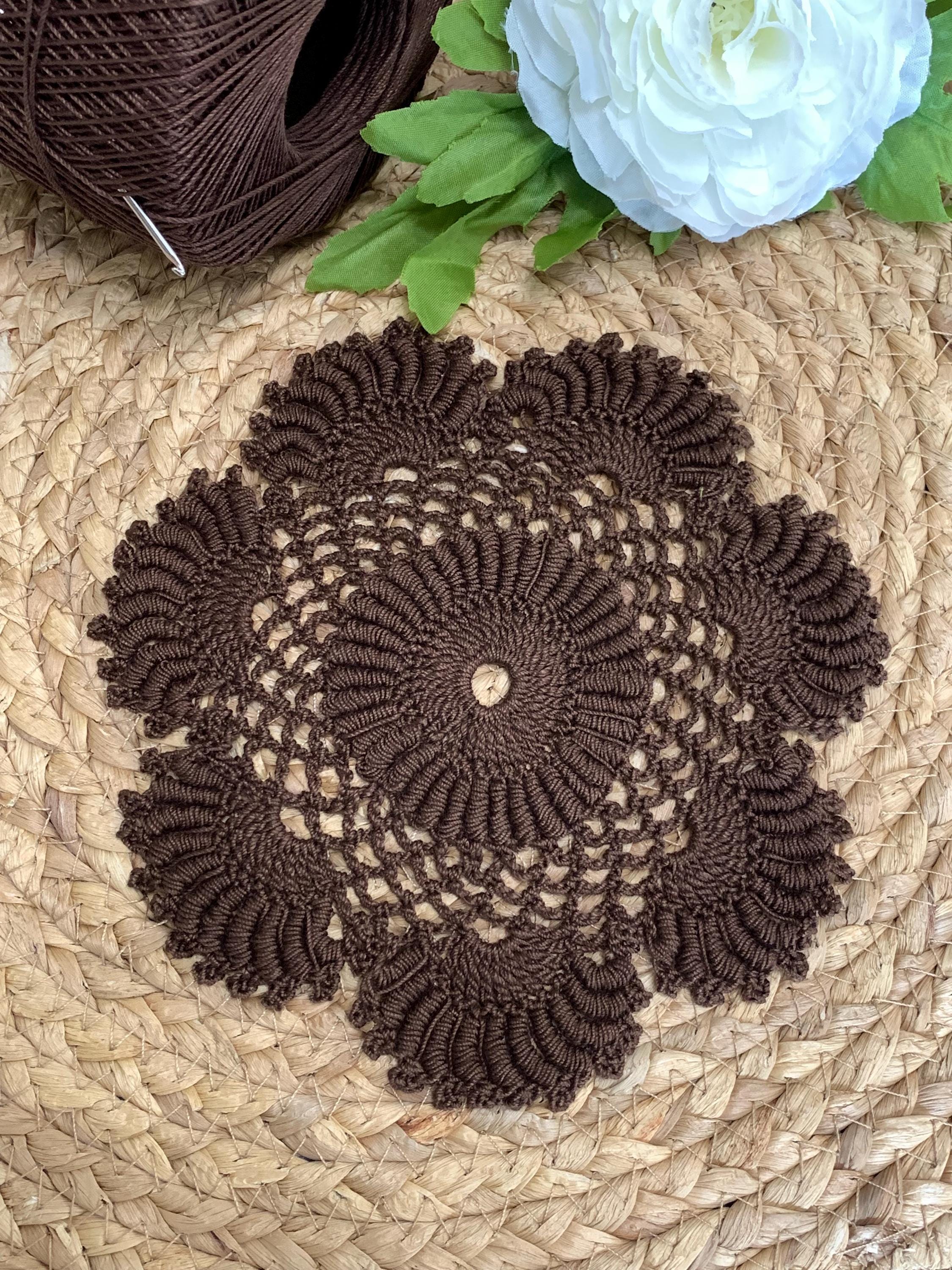 Set of 2 Chocolate Brown Crochet Doilies | 6.5” Round Dimensional Lace | Handmade Cotton Home Décor