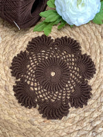 Load image into Gallery viewer, Set of 2 Chocolate Brown Crochet Doilies | 6.5” Round Dimensional Lace | Handmade Cotton Home Décor
