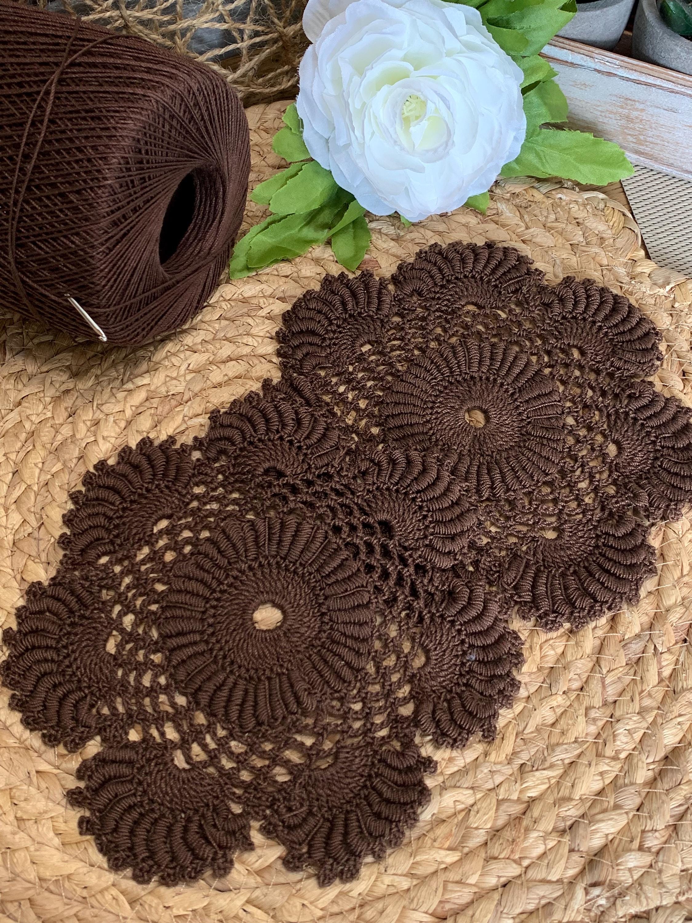 Set of 2 Chocolate Brown Crochet Doilies | 6.5” Round Dimensional Lace | Handmade Cotton Home Décor