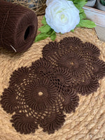 Load image into Gallery viewer, Set of 2 Chocolate Brown Crochet Doilies | 6.5” Round Dimensional Lace | Handmade Cotton Home Décor
