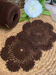 Set of 2 Chocolate Brown Crochet Doilies | 6.5” Round Dimensional Lace | Handmade Cotton Home Décor