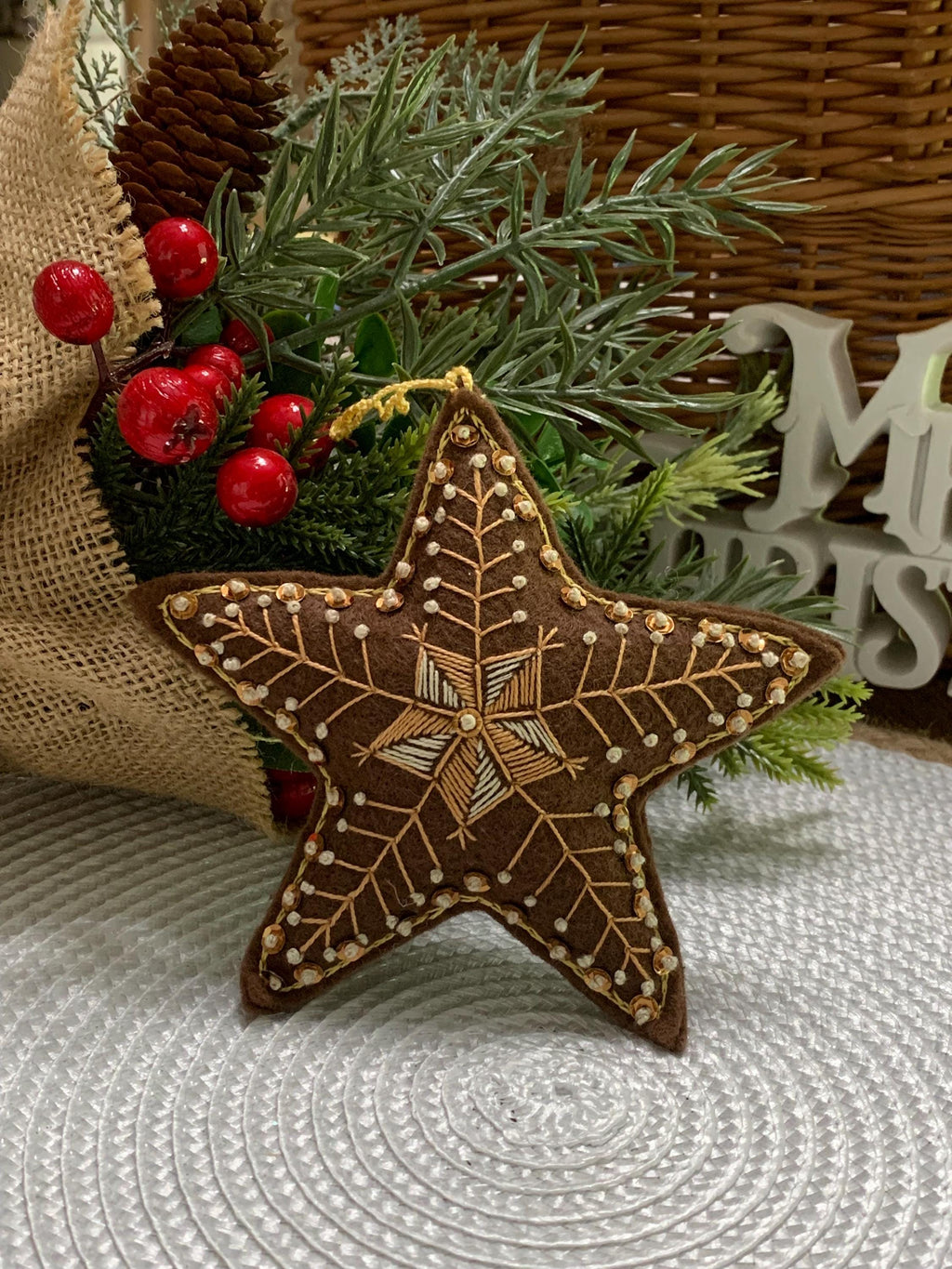 Star Ornament-Felt Ornament-Embroidered Ornament with sparkling sequins-
