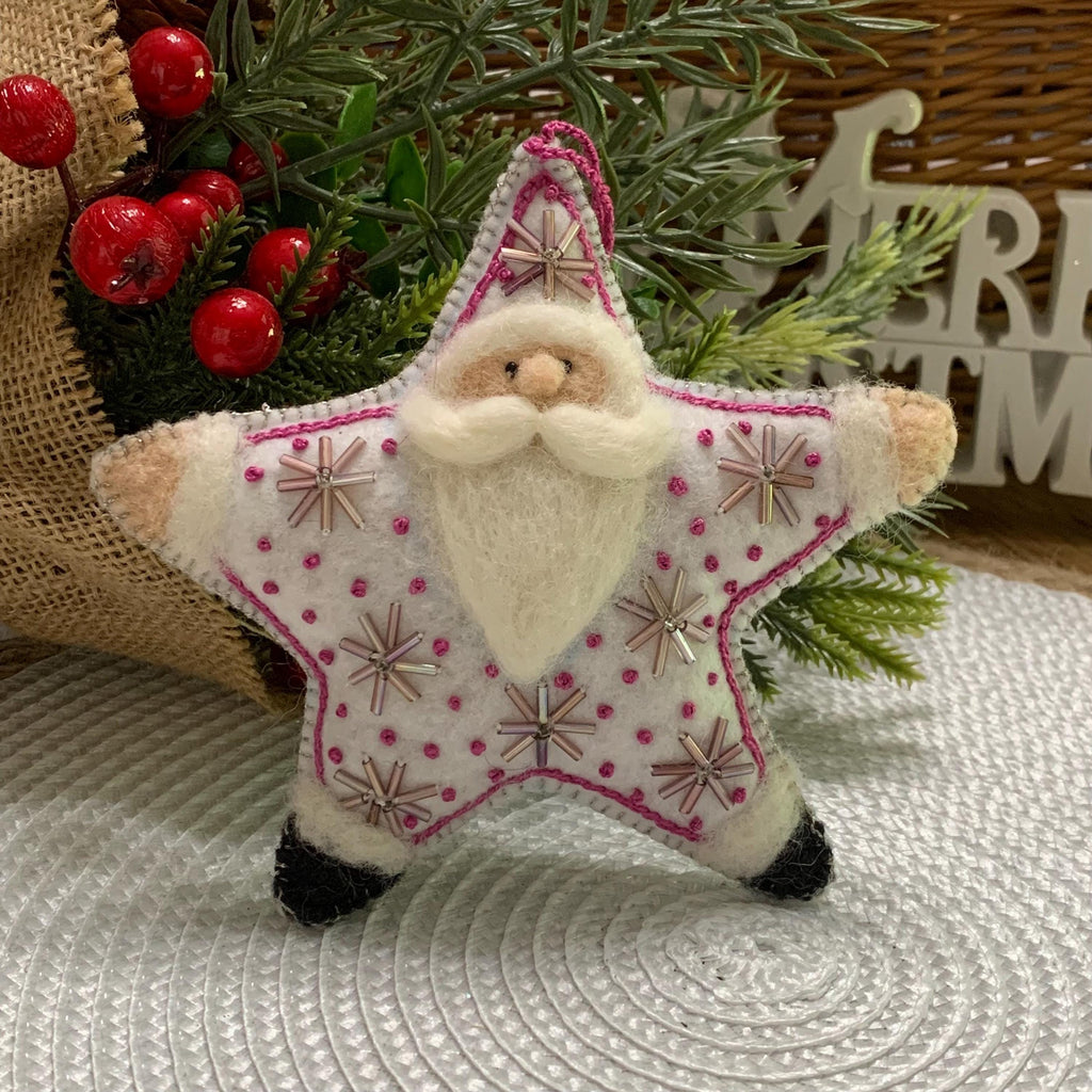 Star Ornament-Snowman Ornament-Embroidered Ornament-Felt Star Santa