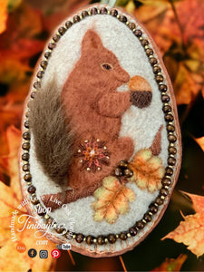 Felt Squirrel Ornament – Hand Embroidered – Needle Felted – with Wooden Bead Accents – Woodland Fall Animal Decor