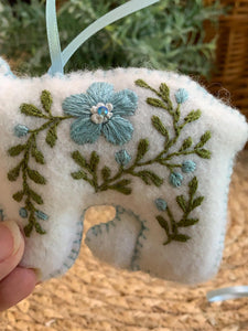 Heirloom Felt Polar Bear Ornament Set Baby Blue – Embroidered Mama and Baby – Handmade Gift for Nursery or Holiday Keepsake