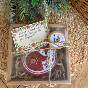 Embroidered Felt Fox Ornament - Woodland Christmas Decoration - Hand Stitched Cozy Fox - Rustic Animal Holiday Decor