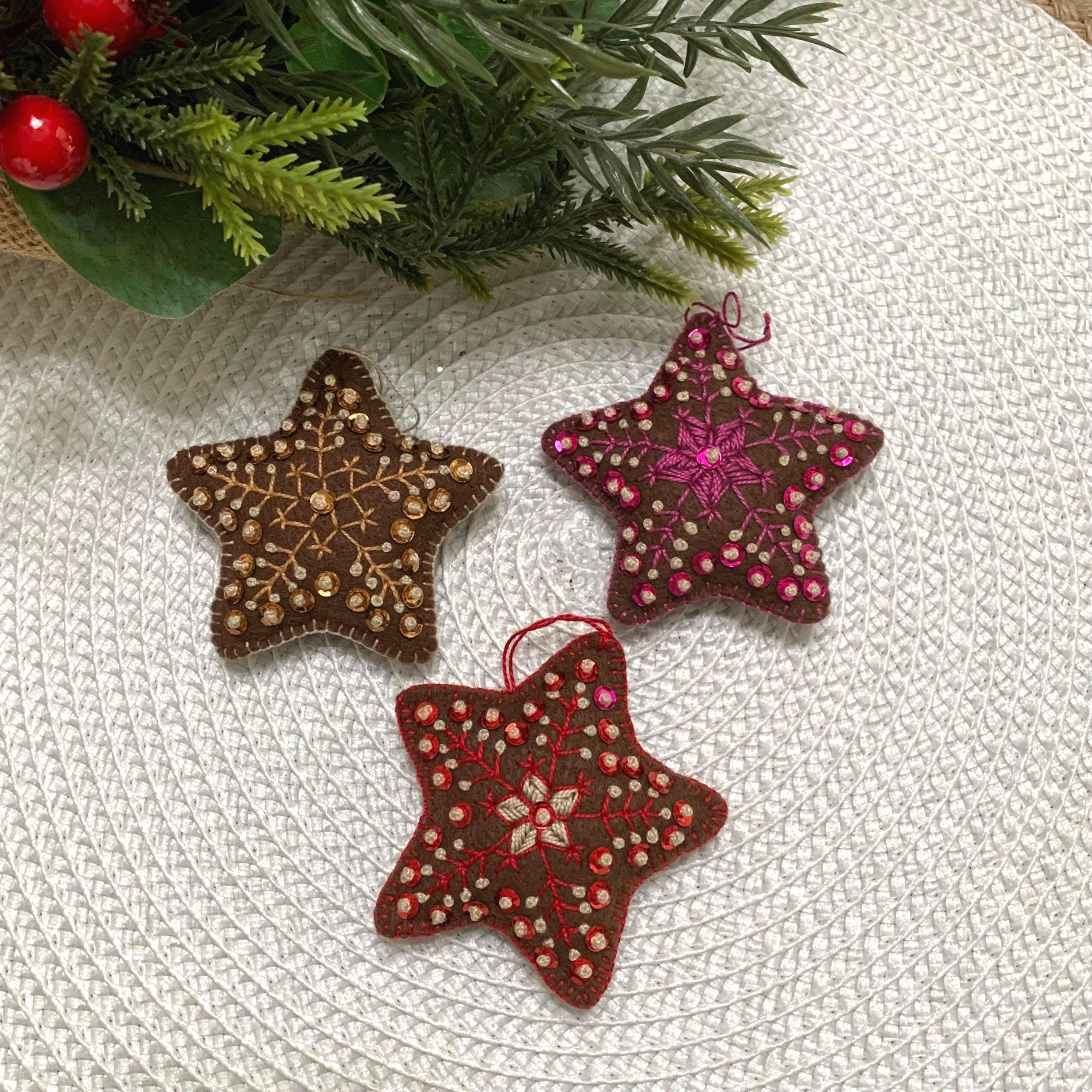 Star Ornament-Felt Ornament-Embroidered Star Ornament -Ornament Exchange Gift