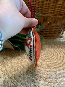 Embroidered Felt Fox Ornament - Woodland Christmas Decoration - Hand Stitched Cozy Fox - Rustic Animal Holiday Decor