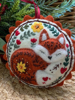 Load image into Gallery viewer, Embroidered Felt Fox Ornament - Woodland Christmas Decoration - Hand Stitched Cozy Fox - Rustic Animal Holiday Decor
