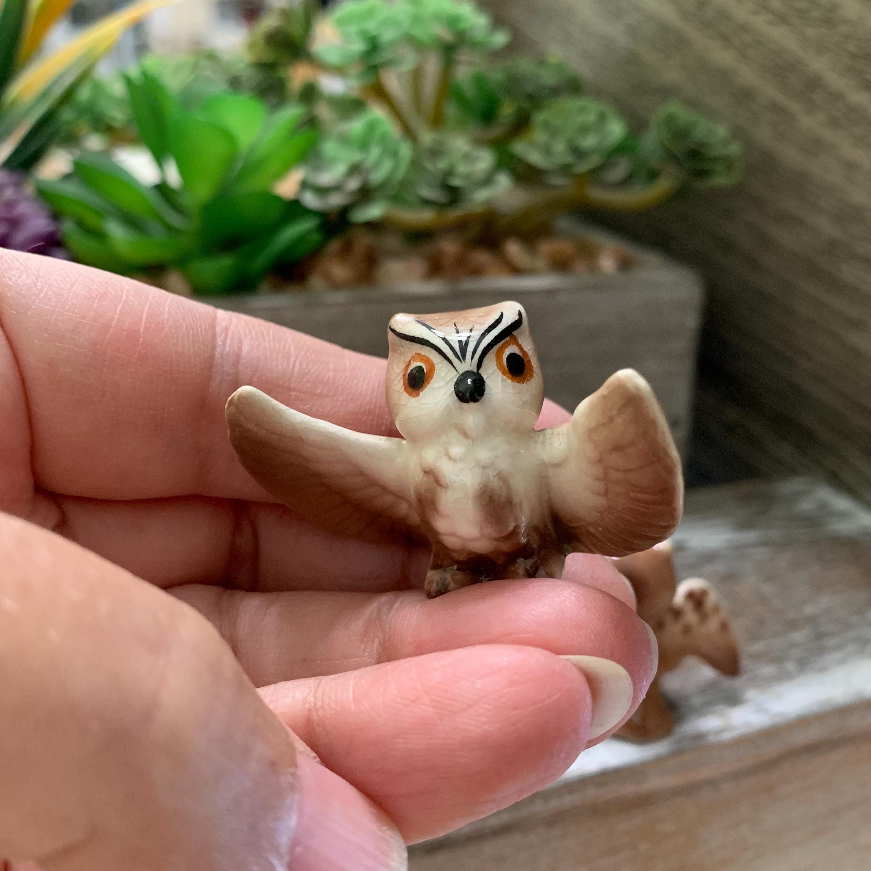 Vintage Miniature Owl Figurines – Set of 3 – Attributed to Hagen-Renaker California – Ceramic Birds with Outstretched Wings