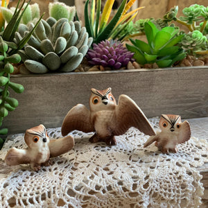 Vintage Miniature Owl Figurines – Set of 3 – Attributed to Hagen-Renaker California – Ceramic Birds with Outstretched Wings