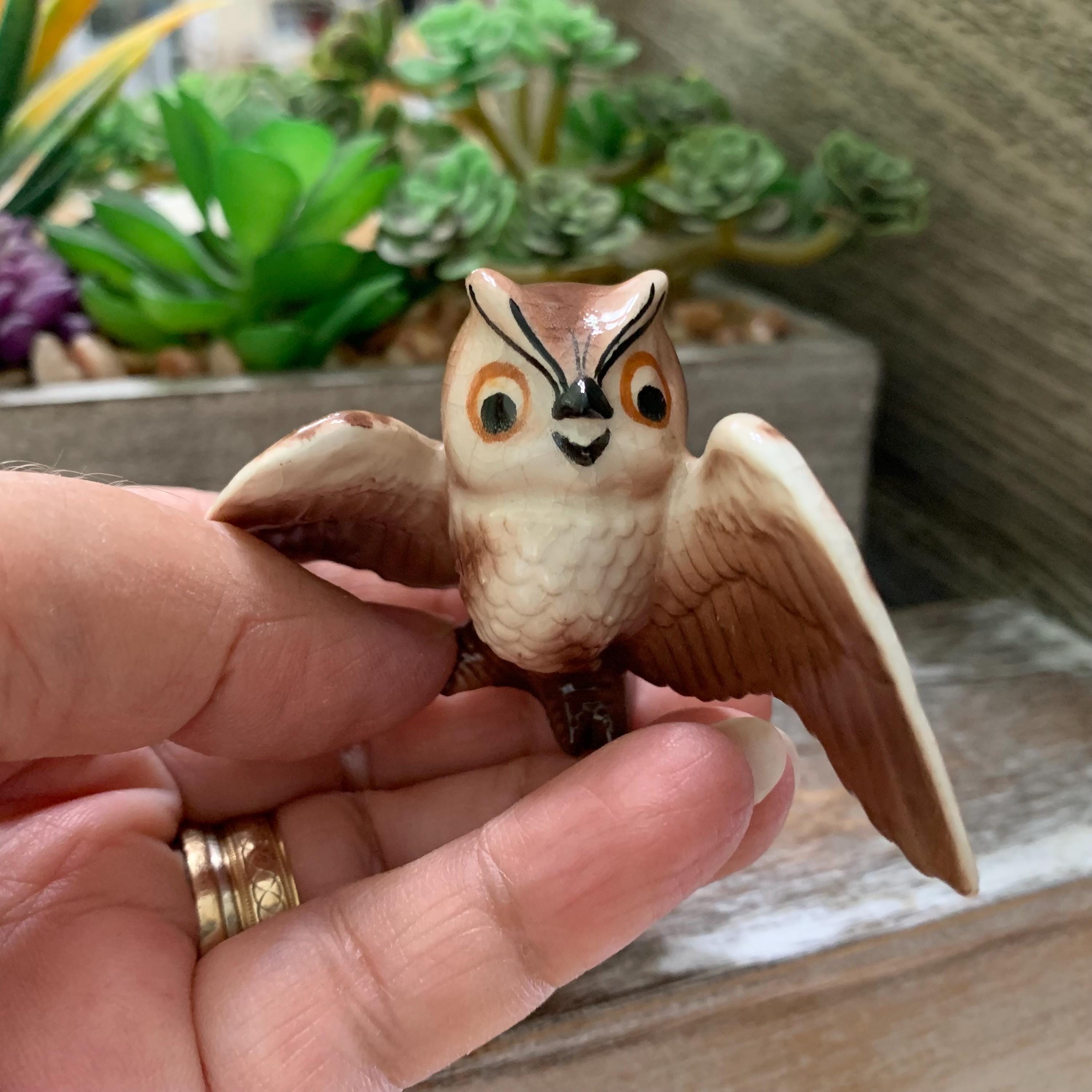 Vintage Miniature Owl Figurines – Set of 3 – Attributed to Hagen-Renaker California – Ceramic Birds with Outstretched Wings