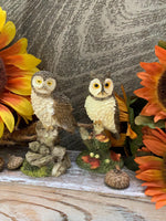 Load image into Gallery viewer, Vintage Owl Figurines Pair – 1996 Prestige Designs &amp; Munro – Short Eared Owl Wildlife Resin Sculptures – Realistic Fall Decor

