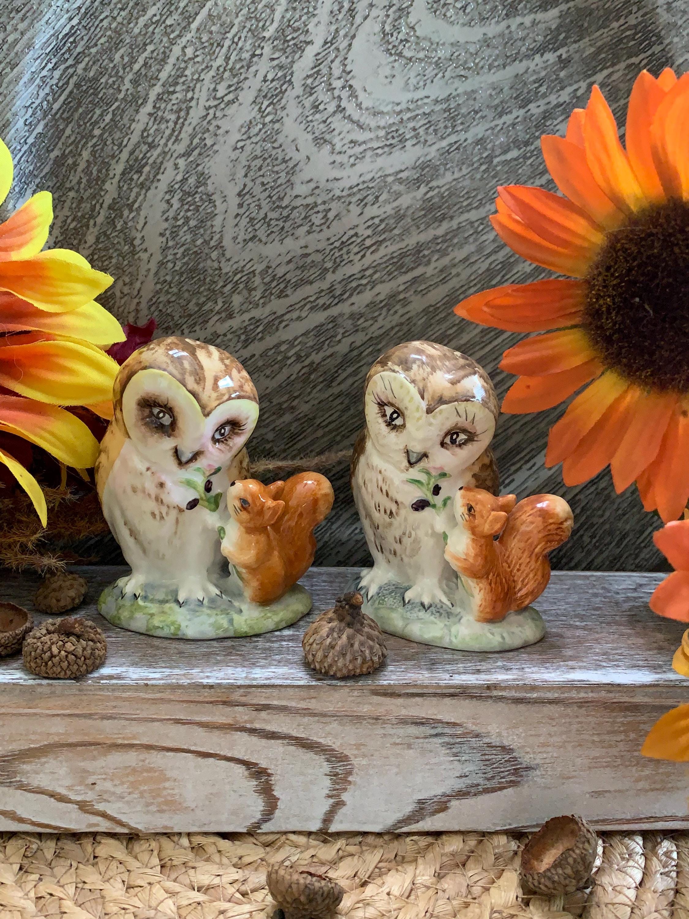 Vintage Beswick Beatrix Potter Figurines – Old Mr. Brown Owls with Squirrel – England 1963 – Storybook Animal Pair
