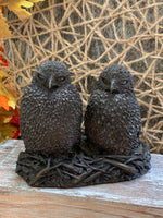 Load image into Gallery viewer, Vintage Fisher Owl Sculpture – Heavy Resin Twin Owls on Nest – Made in England – Rustic Wildlife Decor
