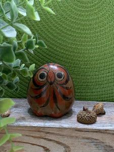 Vintage Hand-Painted Mexican Folk Art Owl Figurine – Red & Black Pottery