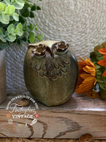 Load image into Gallery viewer, Studio Pottery Owl Figurine - Speckled Green Brown Ceramic 3.5” Tall
