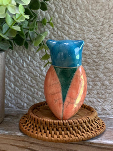 Colorful Tonala Style Ceramic Owl Figurine - Hand Painted Folk Art Owl