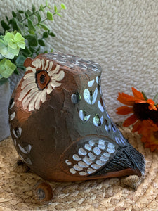 Hand-Painted Terra Cotta Owl – Folk Art Sculpture – Rustic Owl Figurine