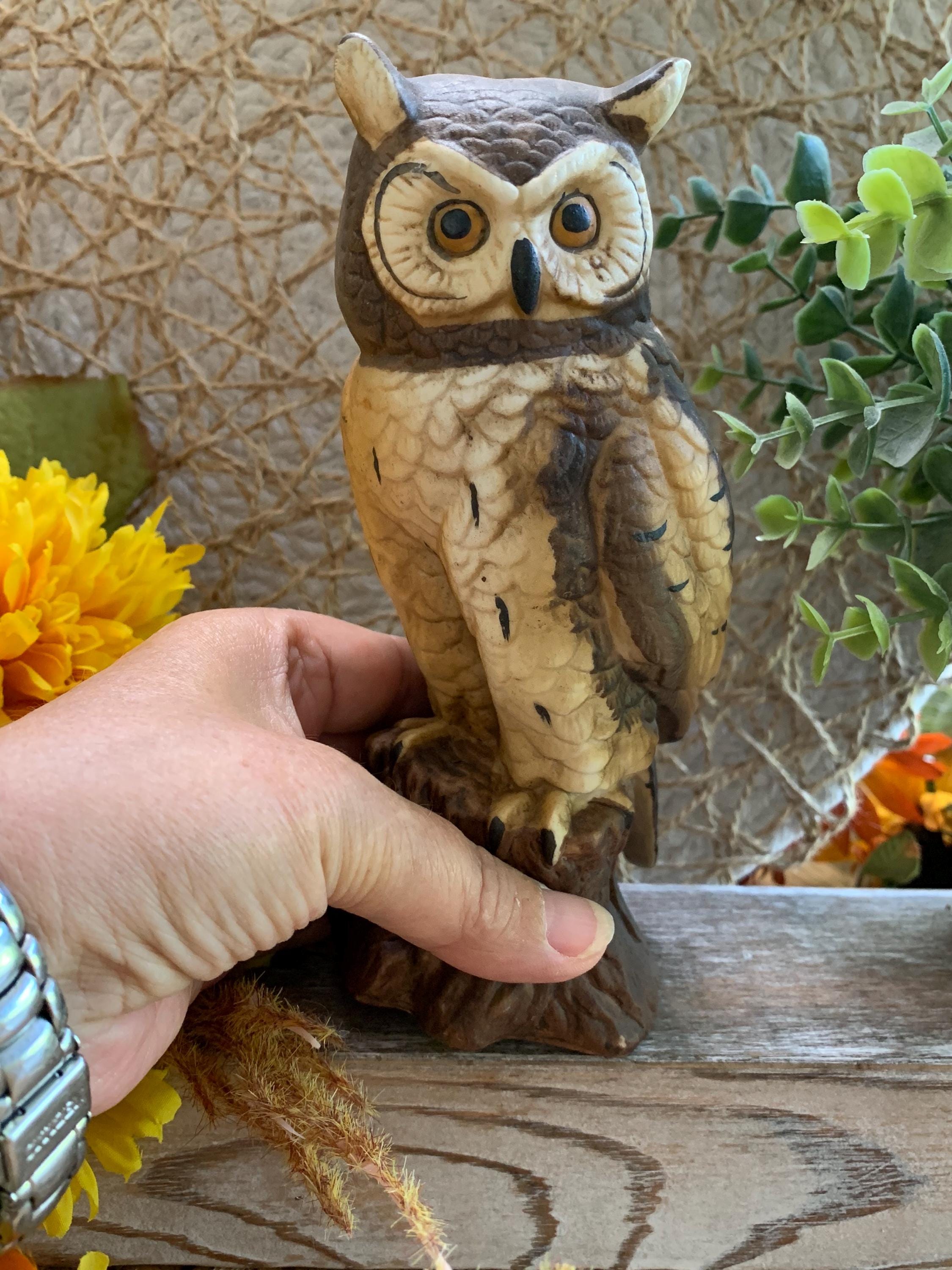 Tall Ceramic Owl Figurine – Rustic Woodland Style – 6.5” Owl Statue