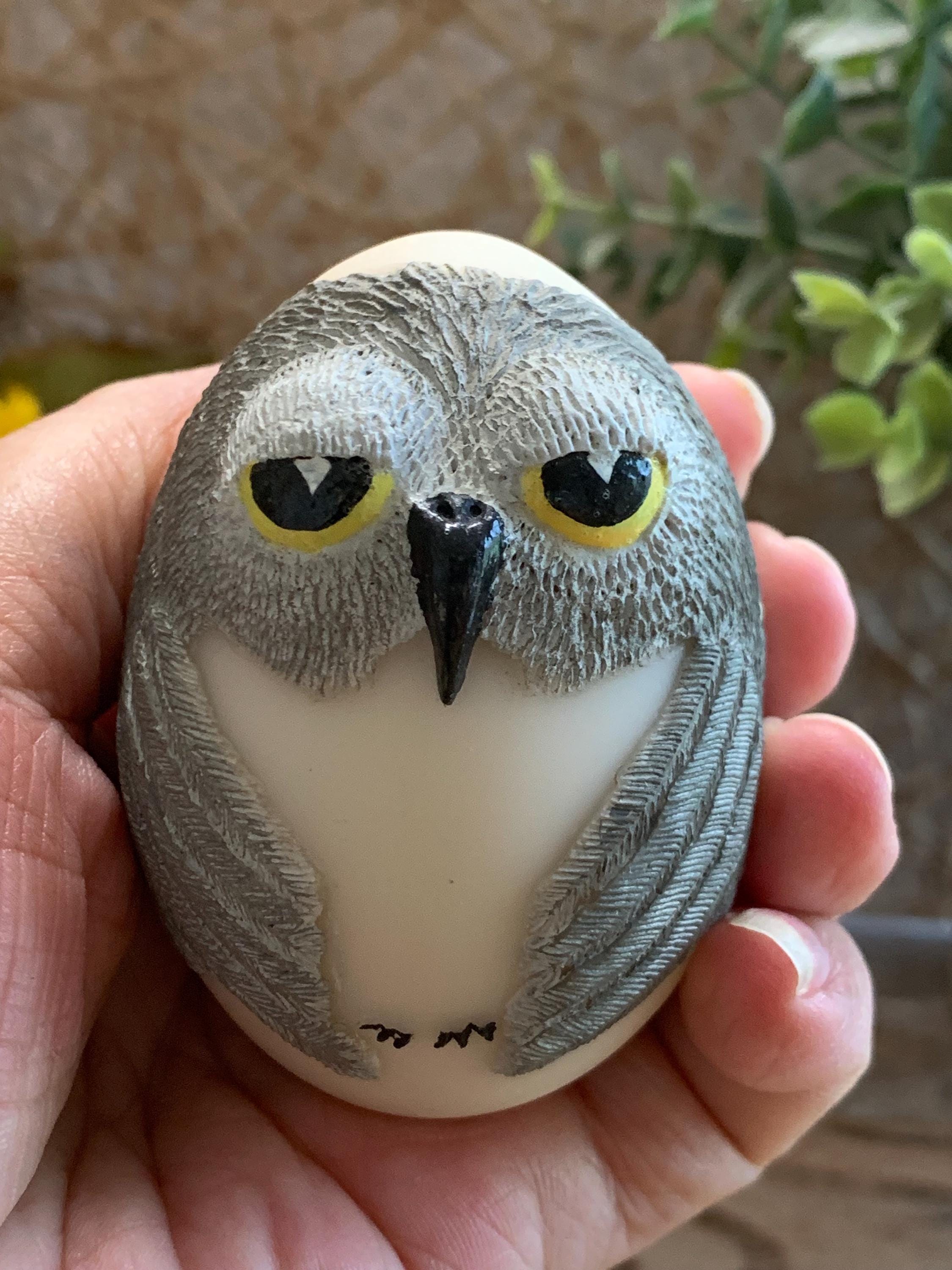 Mini Owl Figurine with Pedestal – Resin Egg Owl – Cute Woodland Shelf Decor