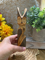 Load image into Gallery viewer, Rustic Hand-Carved Wooden Owl Figurine – Made in Canada – Natural Folk Art Decor

