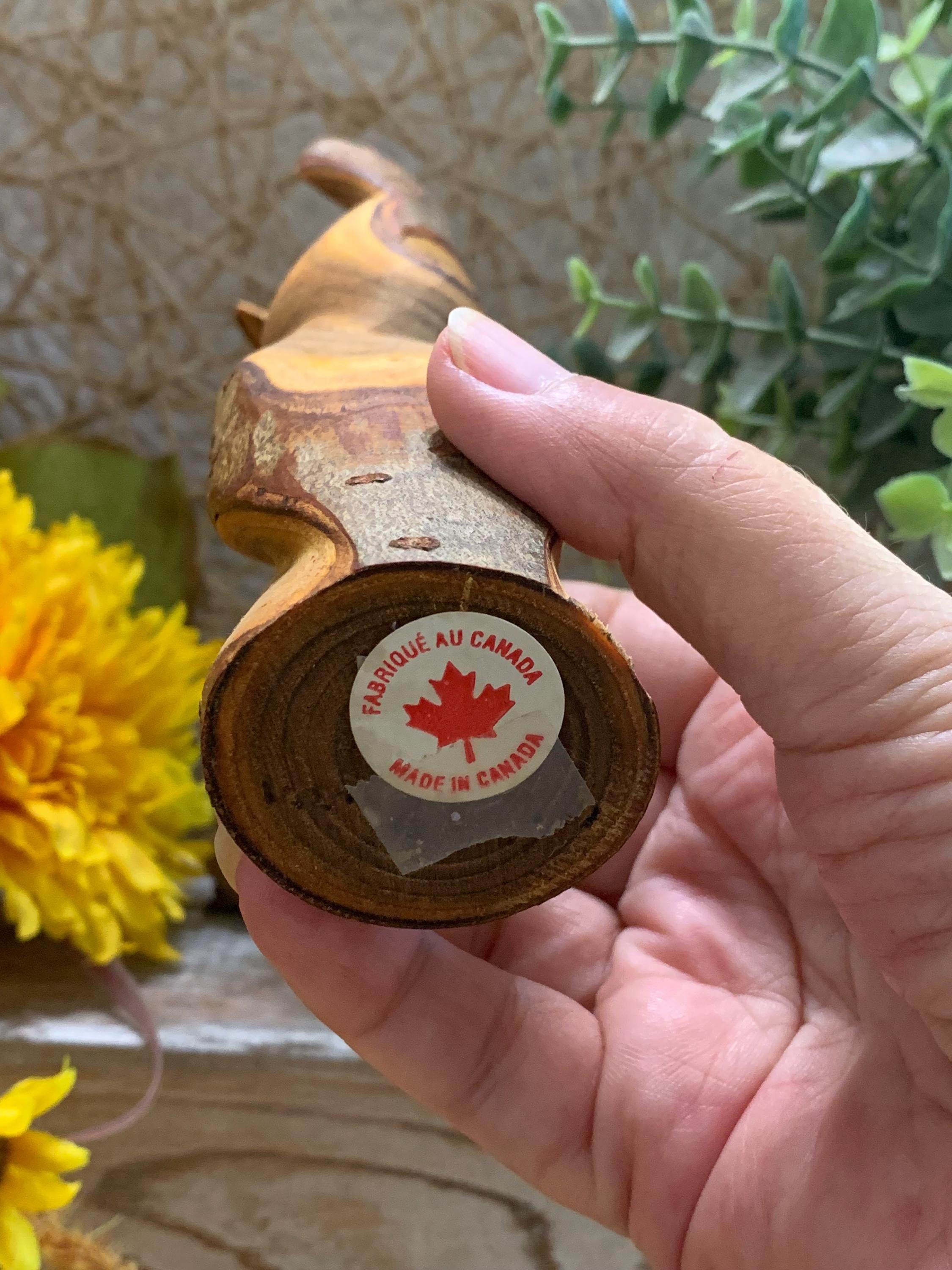 Rustic Hand-Carved Wooden Owl Figurine – Made in Canada – Natural Folk Art Decor