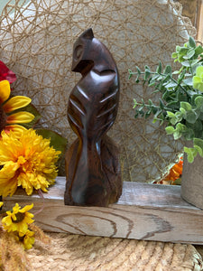 Solid Wood Hand Carved Owl Sculpture – 8.75” Tall – Rustic Folk Art Decor