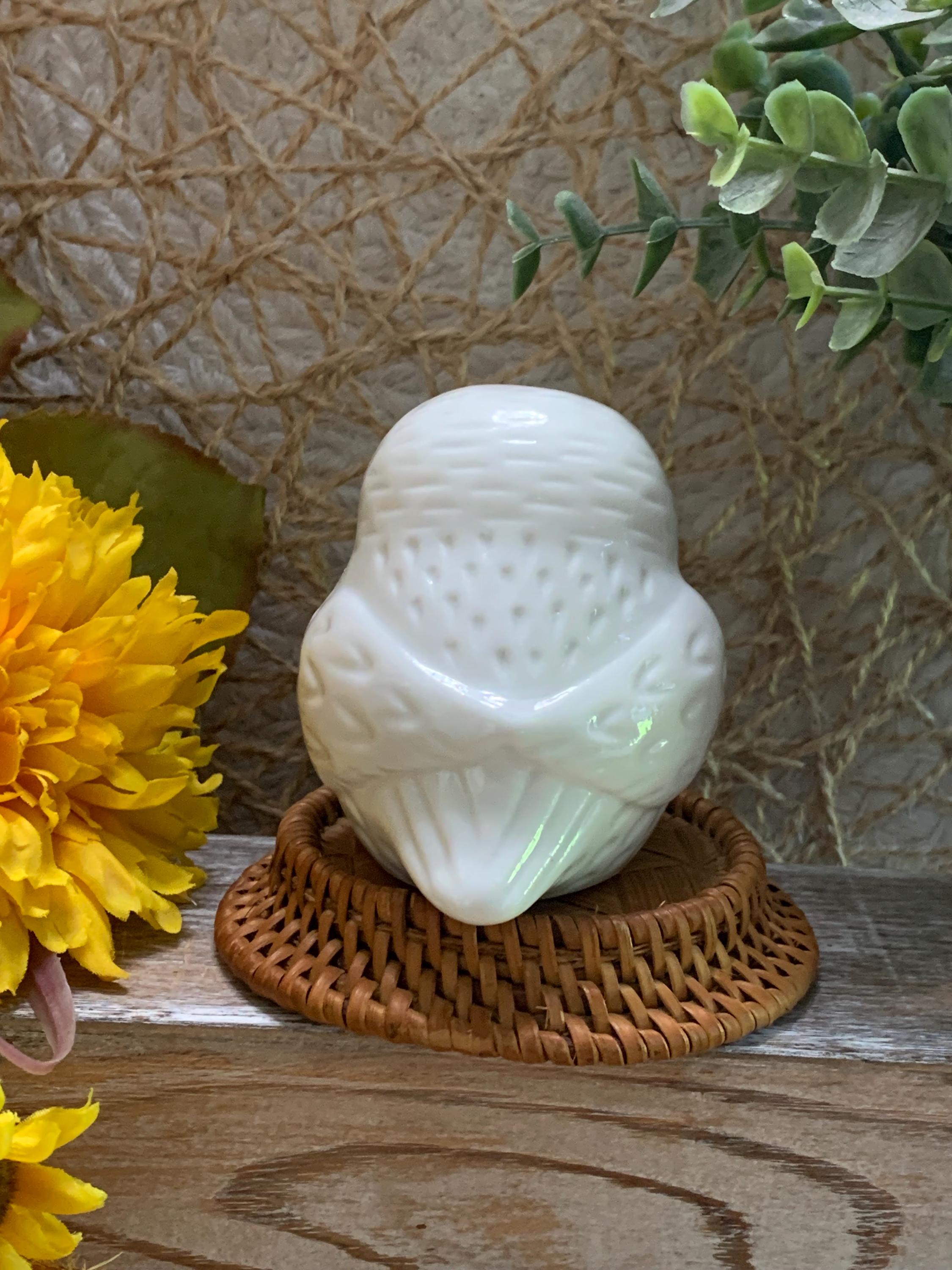 Mini White Ceramic Owl Figurine – 3” Tall – Glossy Pottery Modern Decor