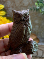 Load image into Gallery viewer, Mini Resin Owl Figurine – 2.25” Tall – Faux Wood Look – Rustic Wildlife Decor
