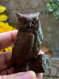 Mini Resin Owl Figurine – 2.25” Tall – Faux Wood Look – Rustic Wildlife Decor