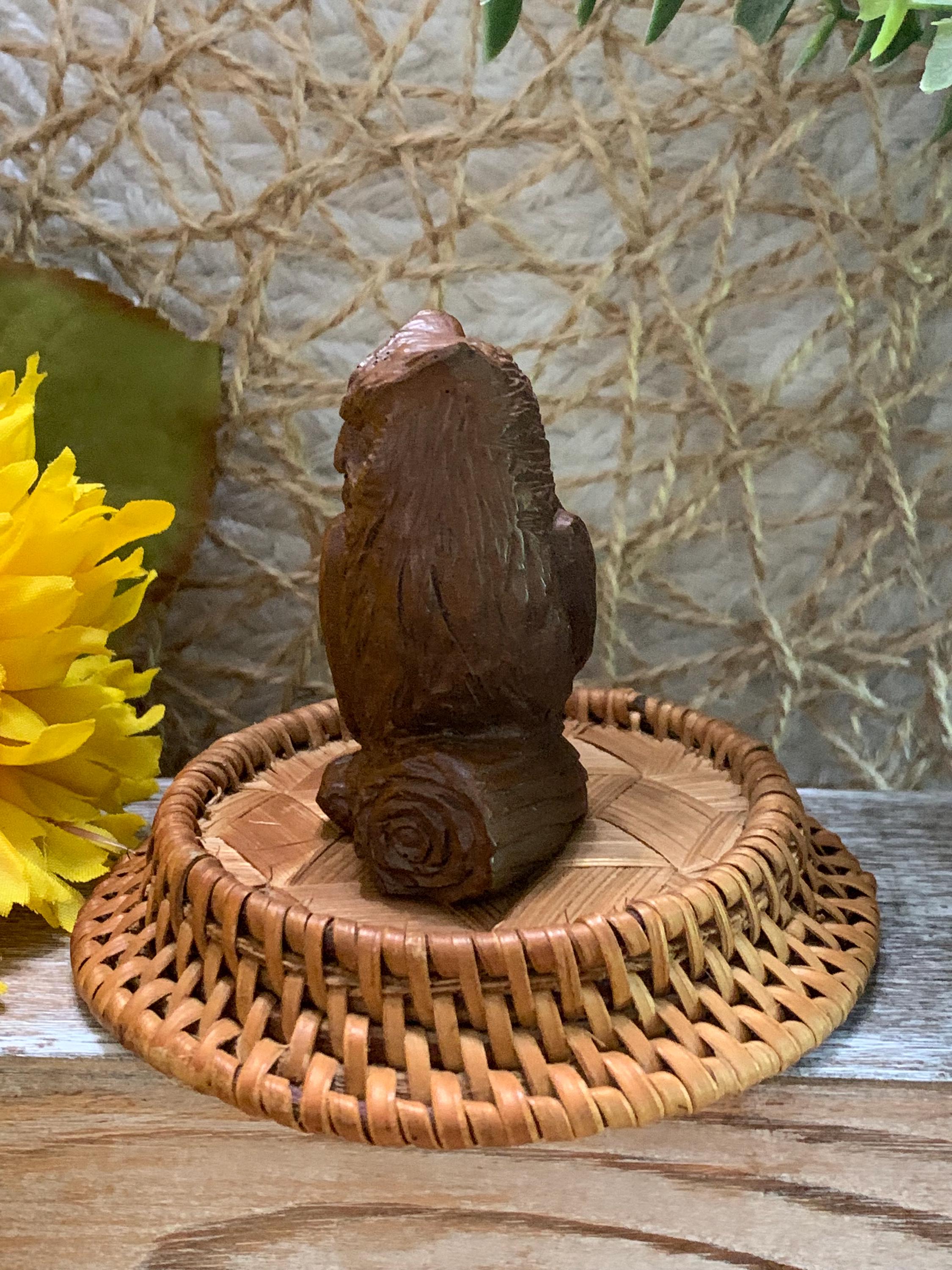 Mini Resin Owl Figurine – 2.25” Tall – Faux Wood Look – Rustic Wildlife Decor