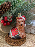 Load image into Gallery viewer, Vintage KSA Glass Yorkie Dog Christmas Ornament – Hand Painted Plaid Coat
