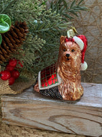Load image into Gallery viewer, Vintage KSA Glass Yorkie Dog Christmas Ornament – Hand Painted Plaid Coat
