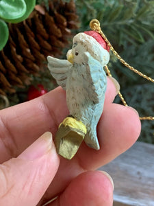 Vintage Disney Owl Christmas Ornament – Santa Hat & Star – 1.5” Resin Figure