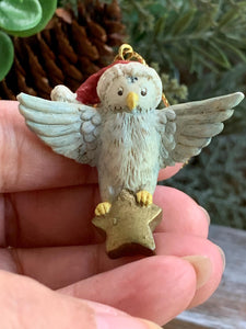 Vintage Disney Owl Christmas Ornament – Santa Hat & Star – 1.5” Resin Figure